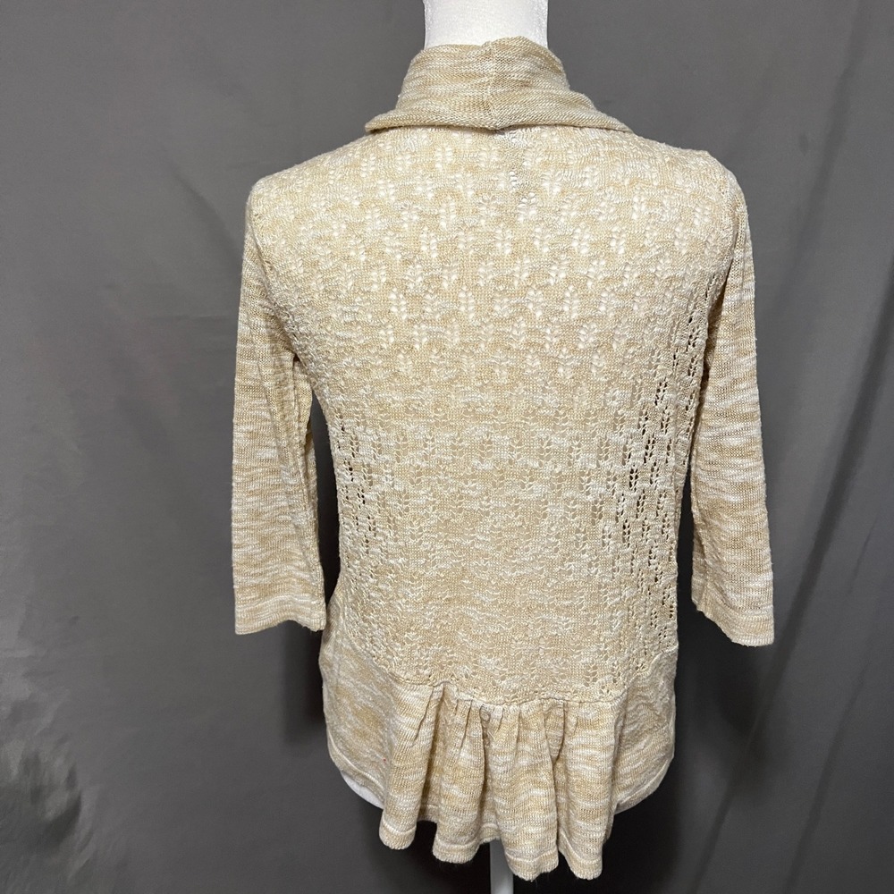Absolutely Cardigan Open Front Knit Ruffle Hem 3/4 Sleeve Beige Size S - Picture 2 of 6